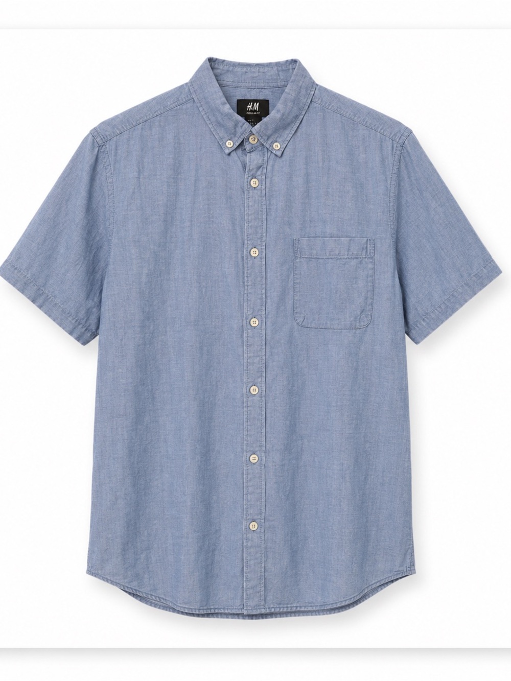 H&M Chambray Light Blue Short-Sleeve Button-Down Shirt